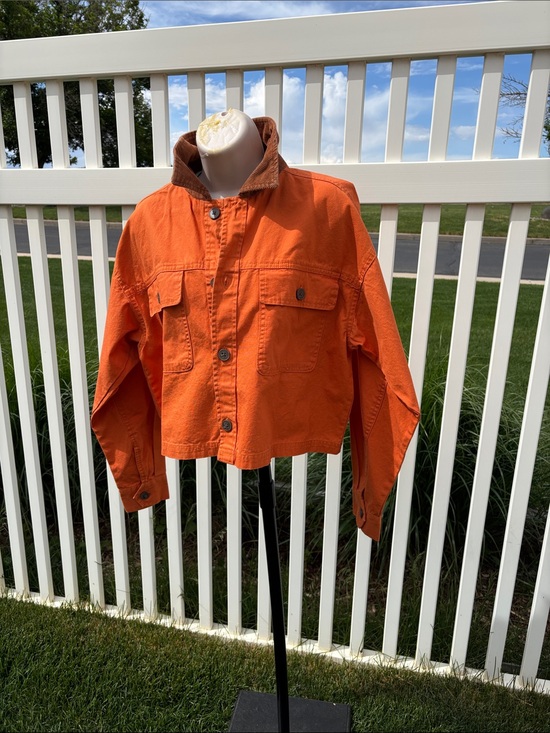 wild fable Jackets & Blazers - Orange Canvas Cropped Jacket NWT, Size S, Corduroy Collar